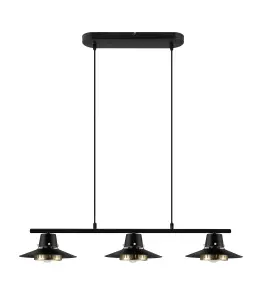 GoodHome Delagoa Bar Matt Black & Gold 3 Lamp LED Pendant ceiling light, (Dia)220mm