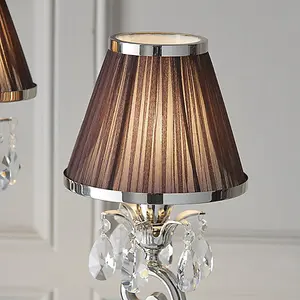 Luminosa Oksana 2 Light Twin Table Lamp Polished Nickel Plate with Chocolate Shades, E14