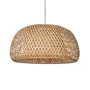 ValueLights Perugia Modern Natural Bamboo Lattice Domed Ceiling Pendant/Floor Lamp Light Shade - LED Filament Bulbs In Warm White