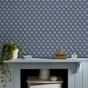 Laura Ashley Midnight Palace Whitebrook Dark Seaspray Blue Smooth Wallpaper