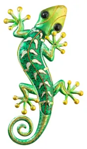 40cm Gecko Glass Garden Wall Art - Green