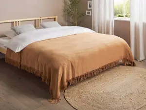 Bedspread YERBENT Cotton 200 x 220 cm Golden Brown