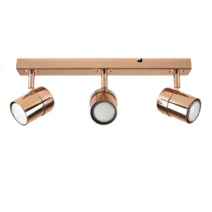 ValueLights Rosie Copper Ceiling Bar Spotlight and GU10 Spotlight LED 5W Warm White 3000K Bulbs