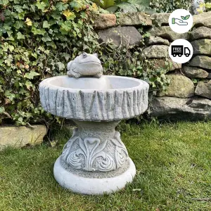 Rustic Garden Birdbath with Frog atop