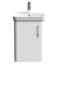 Curve Wall Hung 1 Door Vanity Basin Unit - 400mm - Gloss White with Chrome D Shaped Handle (Tap Not Included)