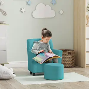 AIYAPLAY Kids Sofa Set with Footrest for Playroom Bedroom, Blue