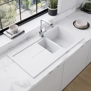 Astini Quadro 1.5 Bowl Granite White Reversible Kitchen Sink & Waste