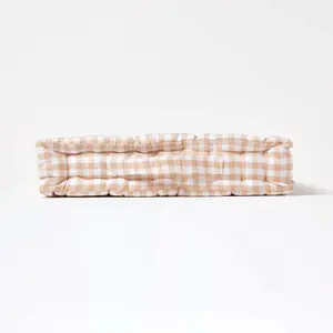 Homescapes Cotton Gingham Check Beige Floor Cushion, 40 x 40 cm