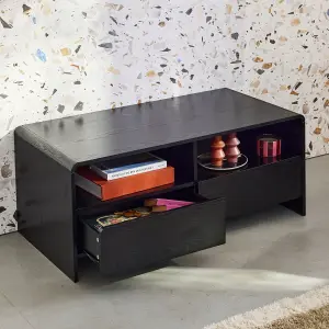 sweeek. TV unit with 2 drawers and 2 shelves rounded wood effect Milo Black 110x55x45 cm