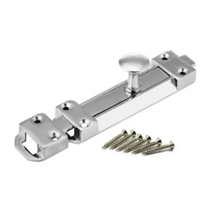 Chrome Door Bolts 4 Inch Flat Bolt Surface Door Latches Tower Bolt Sliding Lock Flat Slide Safety Door Barrel Bolt with Screws