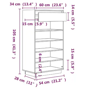 Shoe Cabinet Grey 60x34x105 cm Solid Wood Pine