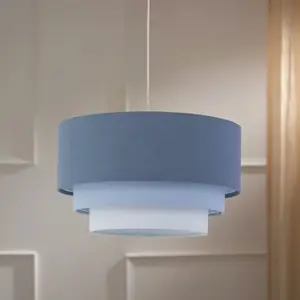 First Choice Lighting Gabi Blue Ombre Linen 3 Tier Ceiling Light Shade