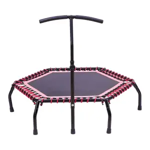 48in Bungee Cords Hexagonal Trampoline with Adjustable T-Bar Handle in Red