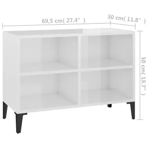 vidaXL TV Cabinet with Metal Legs High Gloss White 69.5x30x50 cm