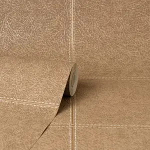 Fine Decor Camden Stitch Tan Wallpaper FD42991