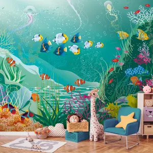 Origin Murals Under the Sea Adventure Jade Green Paste the Wall Mural 350cm wide x 280cm high