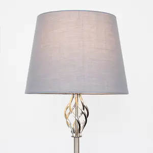 ValueLights Memphis Traditional Style Satin Nickel Barley Twist Floor Lamp with Grey Light Shade