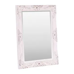 Villanova Solid Wood Flat Wall Mirror Vintage White / 70cm H x 50cm W