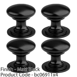 4 PACK - Victorian Tiered Door Knob - 50mm Matt Black Cabinet Pull Handle Round Rose