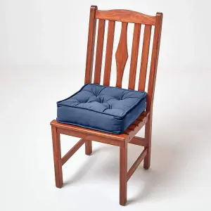 Homescapes Navy Blue Cotton Dining Chair Booster Cushion