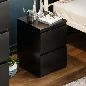 Cunha 2 Drawer Bedside Table Black