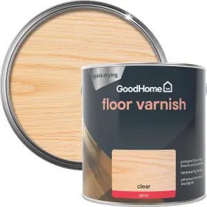 GoodHome Clear Gloss Floor Wood varnish, 2.5L