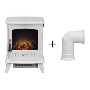 Adam Aviemore Electric Stove in White Enamel with Angled Stove Pipe