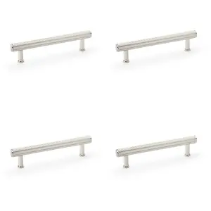 4 PACK - Reeded T Bar Pull Handle - Polished Nickel 128mm Centre SOLID BRASS Drawer Lined