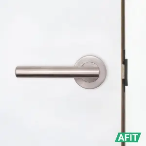 AFIT Satin Nickel Door Handle Latch Set - Pack of 6 Round T-Bar Internal Door Handles & Latch (64mm) Satin Lever on Rose Olvera