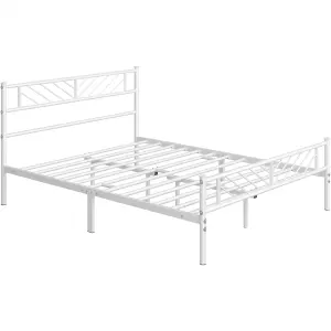 Yaheetech White 5ft King Metal Bed Frame with Arrow Design Headboard and Footboard