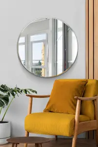 MirrorOutlet Frameless All Glass Bevelled Classic Design Round Mirror 90 x 90CM