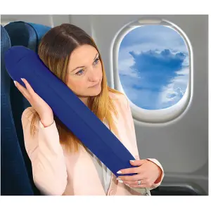 Blue Inflatable Travel Cushion - Reduces Pressure on Neck - Easy to Inflate