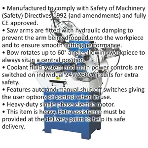 255mm Industrial Power Bandsaw - 1100W Motor - Coolant Fluid System - 230V