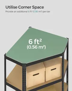 SONGMICS Shelving Unit, Corner Shelf 5-Tier, Heavy Duty Metal Units for Room, Warehouse, Ink Black and Natural Beige