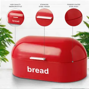 American Bread Bin Curved & Rectangle Kitchen Loaf Storage in red