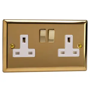 Varilight 2-Gang 13A Double Pole Switched Socket Polished Brass