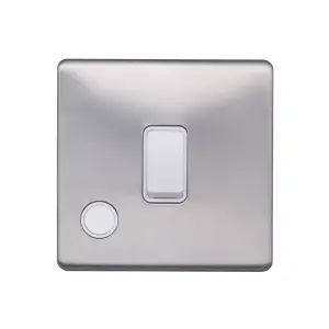 Brushed Chrome Screwless Plate  20A 1 Gang Double Pole Switch Flex Outlet - White Trim - SE Home