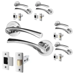 AFIT Polished Chrome Door Handle Latch Set Pack of 5 Internal Door Handles & Latch 66mm - Novi Range