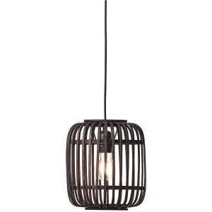 Hanging Ceiling Pendant Light - Dark Bamboo & Plywood With Matt Black Paint - 10W LED E27