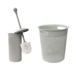 JVL Droplette Toilet Brush and Round Bin - Ice Grey