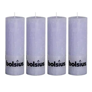 Bolsius 4PC Pastel Purple Rustic Pillar Candles 190 x 68mm