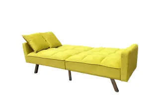 Sofa Bed 2 Seater Yellow Velvet Click Clack Sofa Settee Recliner Couch with Metal Legs with 2 Pillows