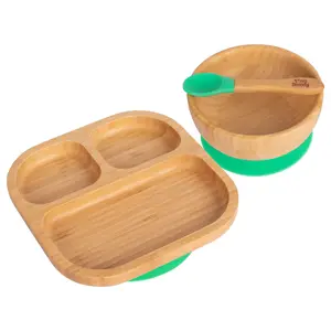 Tiny Dining - Children's Bamboo Suction Dinner Set - Green