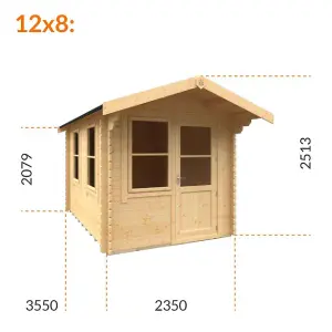 12ft x 8ft (3550mm x 2350mm) Horsforth "The Augusta" 28mm Log Cabin With 3 Opening Windows