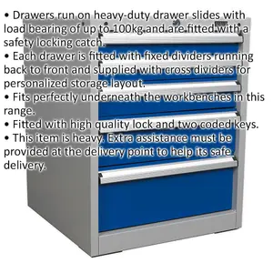 5 Drawer Industrial Cabinet - High Quality Lock - Heavy Duty Drawer Slides