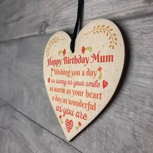 Red Ocean Gift For Her Handmade Happy Birthday Mum Wooden Heart Novelty Birthday Card Keepsake