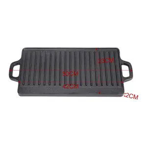 Black Kitchen Rectangular Anti Stick Cast Iron Reversible Griddle Pan W 50cm