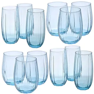 Queensway Home & Dining Combopack of 380/500ml 12 Pcs Linka Light Blue Coloured Glassware Cup Tall Short Cocktail Tumblers Sets