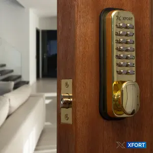 XFORT Digital Door Lock Polished Brass, Keypad Combination Lock