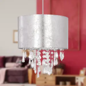 First Choice Lighting Silver Marble Affect Jewelled Light Shade